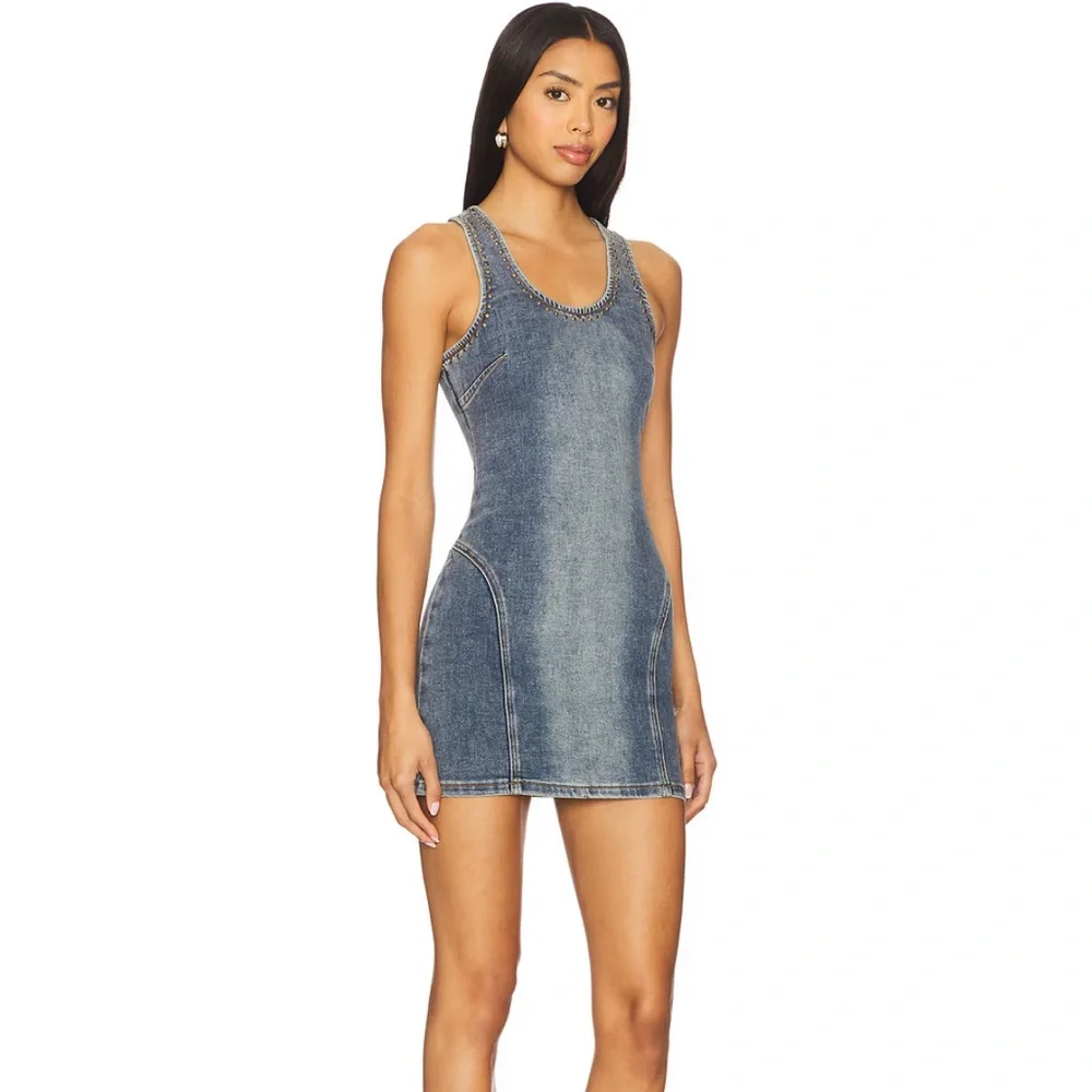One Teaspoon Denim Mini Dress in Worn Blue - Picture 2 of 8